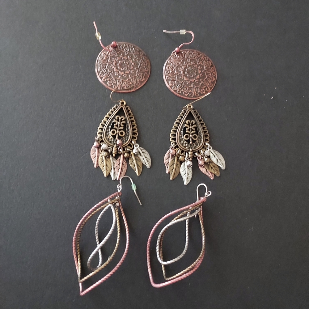 BUNDLE OF THREE COPPERTONE DANGLING EARRINGS
